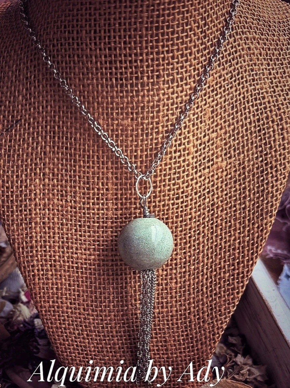 Sculptural orb with tassels Green Pendant Tassel Necklace Like New